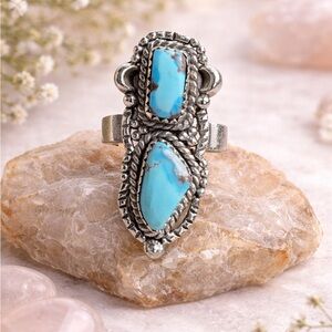 New Native Inspired 925 Sterling Silver Golden Hills Turquoise Adjustable Ring